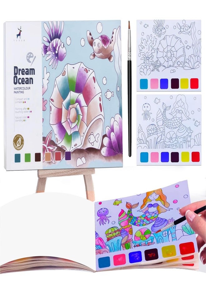 Kidology Water Color Books for Kid, Painting Book with 20 Sheet, 1 Brush, Mini Watercolor Book, Educational Montessori Toy, Gift for Boys Girls, Art & Craft Travel Activity (Dream Ocean) - Image 1
